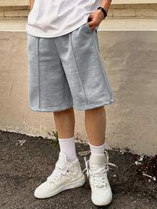 1pc Tween Boys' Casual Loose Fit Straight Leg Drawstring Bermuda Shorts, Comfortable For Summer Sports And Commuting - Light Grey - View 4