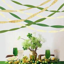 5 Rolls Assorted Color Crinkle Paper Rolls With Floral Ribbons And Striped Decor, Suitable For Birthday, Valentine's Day, Party Decorations - Ribbons - Sage Green - View 4