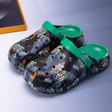 Men's Fashion Graffiti Slide Sandals, Comfortable Lightweight Non-Slip Breathable Slippers - Black - View 3