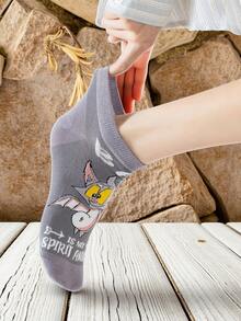 5 Pairs Women's Cartoon Pattern Ankle Socks, Thin Summer Bat Design Boat Socks, Suitable For Daily Wear - Multicolor - View 7