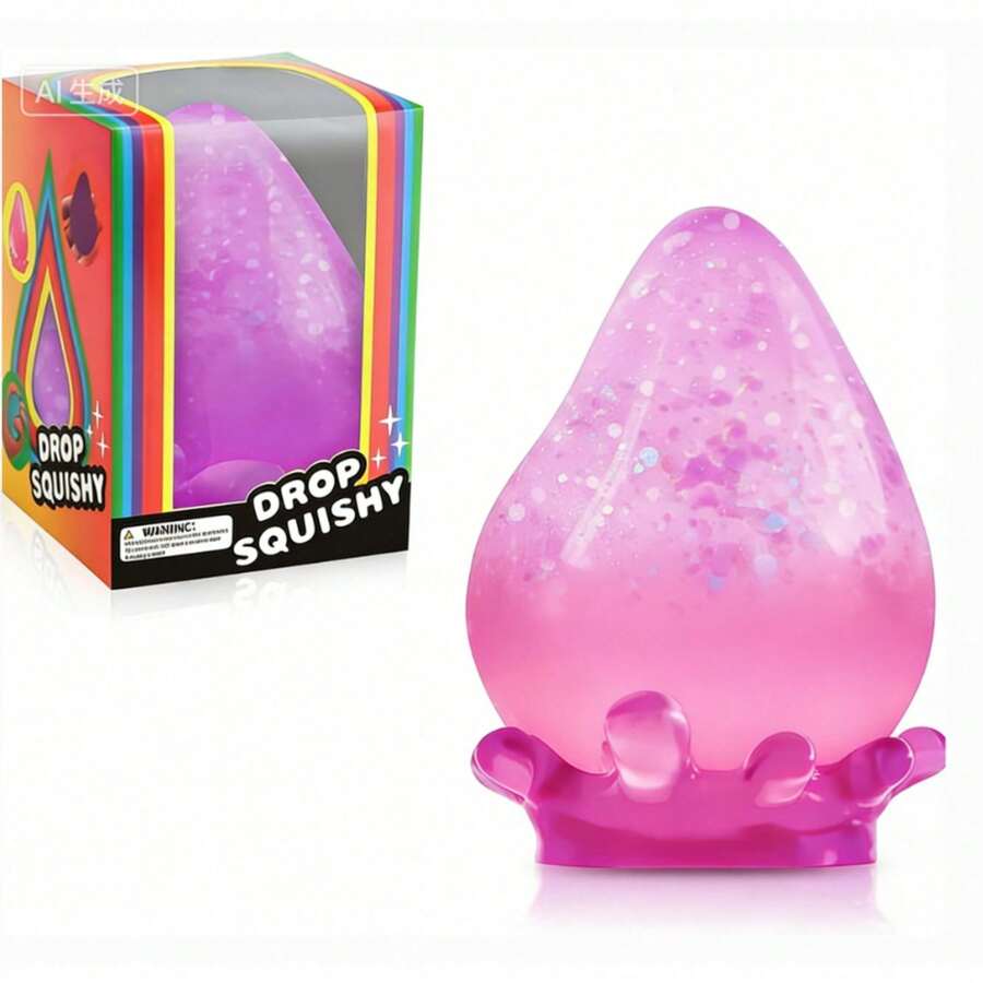 Kawaii Drop Squishy - Easter Basket Stuffers, Glitter Slow Rising Toy - Pink - View 1