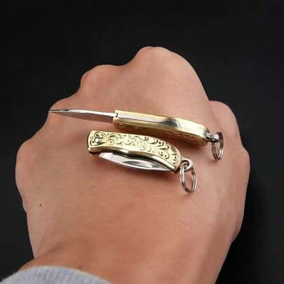 2-Pack Handmade Mini Keychain Knife - Stainless Steel Sharp Portable Folding Knife, Outdoor Emergency/Package Opening Tool, Creative Christmas And Halloween Party Gift