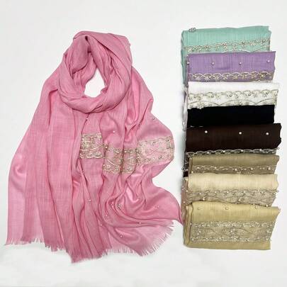 1ชิ้น ผ้าพันคอ/ผ้าคลุมไหล่ปักลูกปัดแฟชั่นสำหรับผู้หญิง, เหมาะสำหรับใส่ในชีวิตประจำวัน