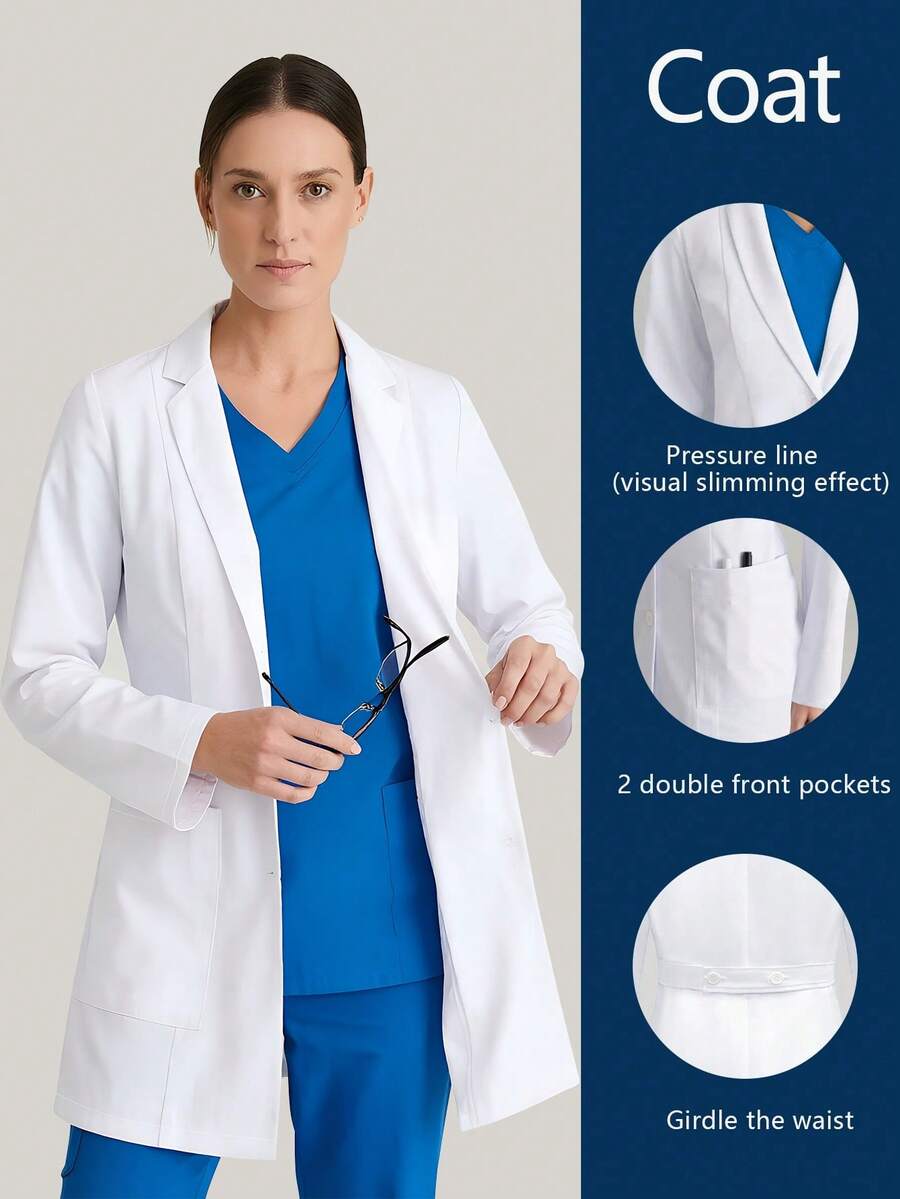 cimmuovere Áo đồng phục y tá dài tay nhiều túi dành cho nữ, thích hợp cho nha sĩ, chăm sóc sức khỏe, bệnh viện thú y, phòng thí nghiệm, màu trắng, mùa xuân. - trắng - Xem 1