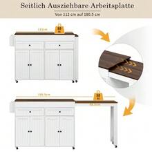 Kitchen Island On Wheels, Extendable Dining Area Kitchen Island With Worktop And Drawers, Mobile Freestanding Kitchen Island, Ideal For Kitchen And Dining Room - Walnut - View 7