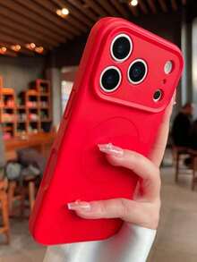 1pc Matte Liquid Silicone Minimalist Magnetic Phone Case, Compatible With IPhone 17 Air 16 15 14 13 12 Pro Max Plus, Supports Wireless Charging, Soft Silicone Back Cover - 紅色 - 查看 2