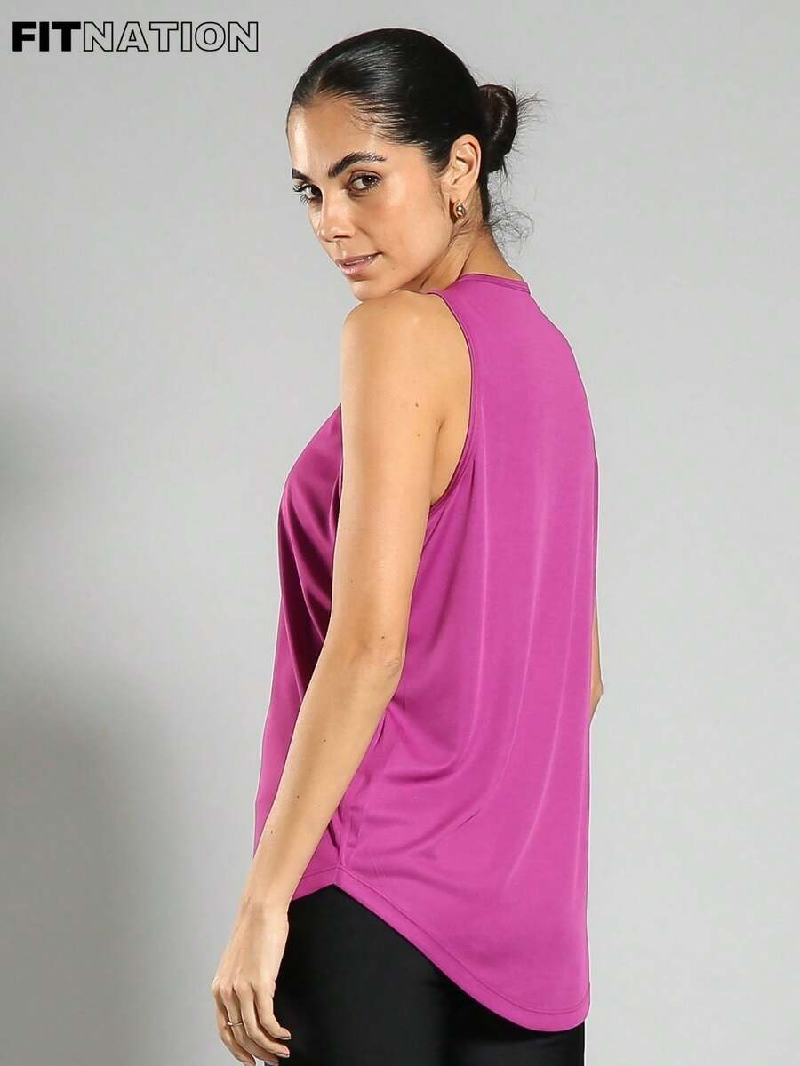 FITNATION Women's Fitness Tank Top With Elongated And Rounded Front And Back In DRYFIT Technology Fabric, Ideal For The Gym - Purple - View 1