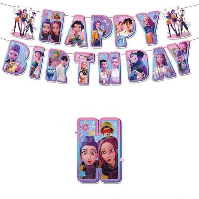 1 st roterande dekor i K-pop-stil, slumpmässig tecknad figur, pappersskuren design, rosa och lila, lämplig för K-pop-temafest, takdekoration (slumpmässigt mönster, slumpmässig förpackning)