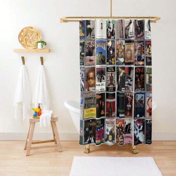 Greatest Ever Rap Music Vintage Cassette Album Art Shower Curtain - Retro Hip Hop Themed Bathroom Decor, Old School Mixtape Design For Music Lovers, 90s Nostalgia Gift, Waterproof Fabric Shower Curtain