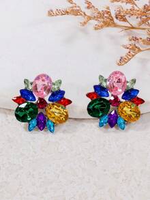 juran 一对玻璃水钻耳环，时尚小巧休闲耳环配饰，礼品 - 彩色的 - 查看 1