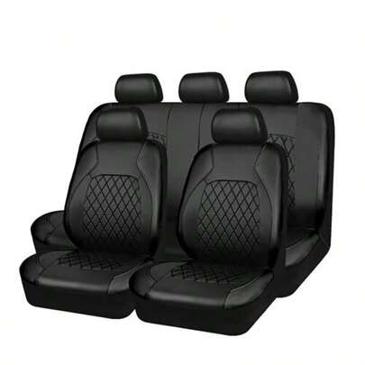Full Set PU Leather Car Seat Covers, Single Line Diamond Quilted Supportive PU Leather Artificial Leather, Suitable For Airbags, Breathable, Fit For Sedans, Trucks And SUVs, Comfortable , Water-Resistant And Dustproof To Prevent Car Seat Stains, Dust And Liquid Splashes.