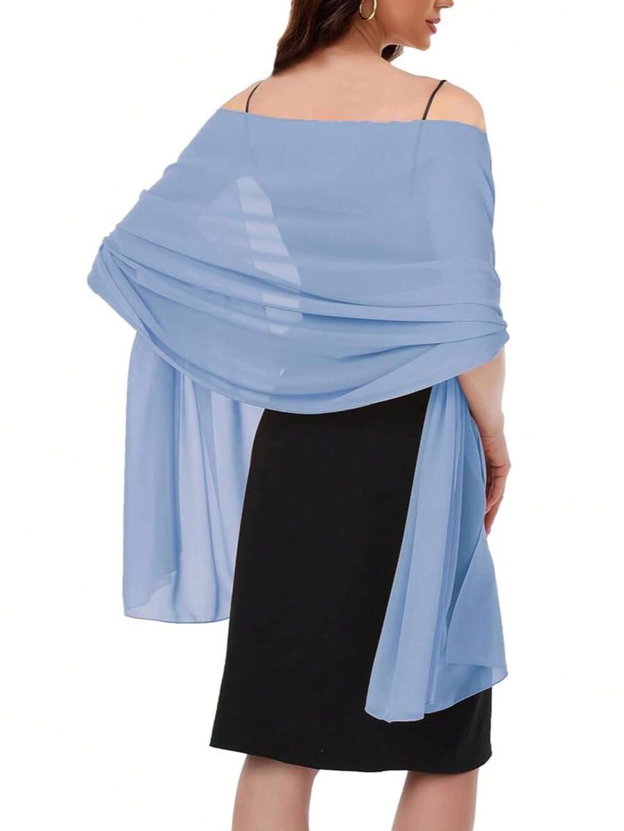 Women's Chiffon Shawl Scarf, Suitable For Bride Wedding, Party, Evening Dress And Special Occasions - Dusty Blue - View 1