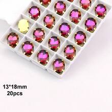 椭圆形，13*18mm，20颗/袋，彩虹色，金色金属爪底座，精美闪亮手工缝制水晶玻璃手工缝制水钻装饰珠，平底带孔宝石DIY配件缝制宝石水钻，用于装饰衣服、连衣裙、包包、鞋子、胸针、耳环、手工艺品DIY。 - 13*18mm 20pcs - 查看 13