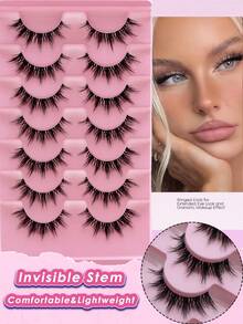 7对自然妆容日常角色扮演无缝分段式假睫毛，面部化妆工具 - 黑色 - 查看 2