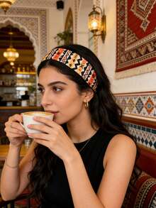 1条印花波西米亚风弹力发带，弹性发箍，百搭街头时尚发带，适合旅行和摄影 - 彩色 - 查看 1