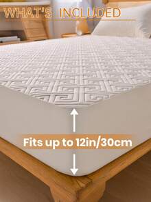 1pc Waterproof Solid Color Fitted Sheet, Skin-Friendly Mattress Protector, Dust-Proof & Moisture-Proof Mattress Cover, Ultrasonic Embossed Suitable For All Size Mattresses, Bedding Gift, Machine Washable - White - View 5