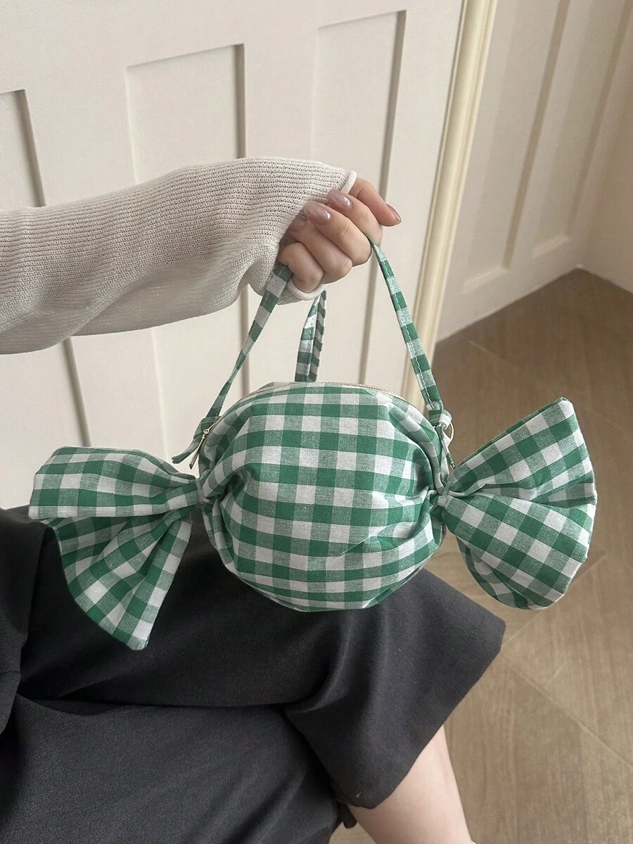 Fashionable Plaid Candy-Shaped Crossbody Bag, Personalized Young Women Shoulder Bag - Green - View 1