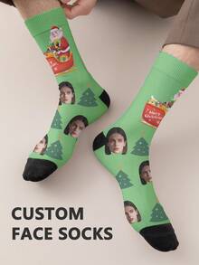 1 Pair Customized Text/Photo Printed Mid-Calf Socks, Personalized Handsome Guy/Beautiful Girl/ Officer Design, Interesting Customized Image Couple Socks, Suitable For Valentine's Day, Birthday Gifts And Other Occasions - Multicolor - View 2