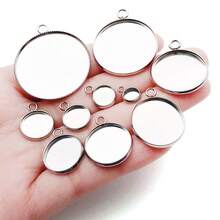 20pcs Stainless Steel Round Pendant Trays Flat Round Bezel Pendant Trays Round Settings Charms For DIY Earrings Necklace Pendants Jewelry Making - Silver - View 3