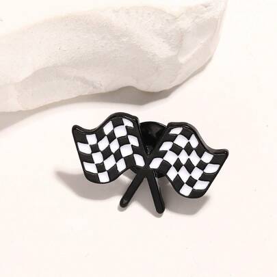 1枚原创DIY黑白方格赛车旗设计金属胸针，适用于背包、帽子和外套 - 男女皆宜的时尚配饰 - 送给亲朋好友的完美生日礼物