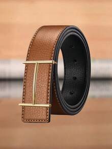 1pc Men's Litchi Grain Smooth Buckle H-Buckle Fashion Casual Versatile Belt - Multicolor - View 8