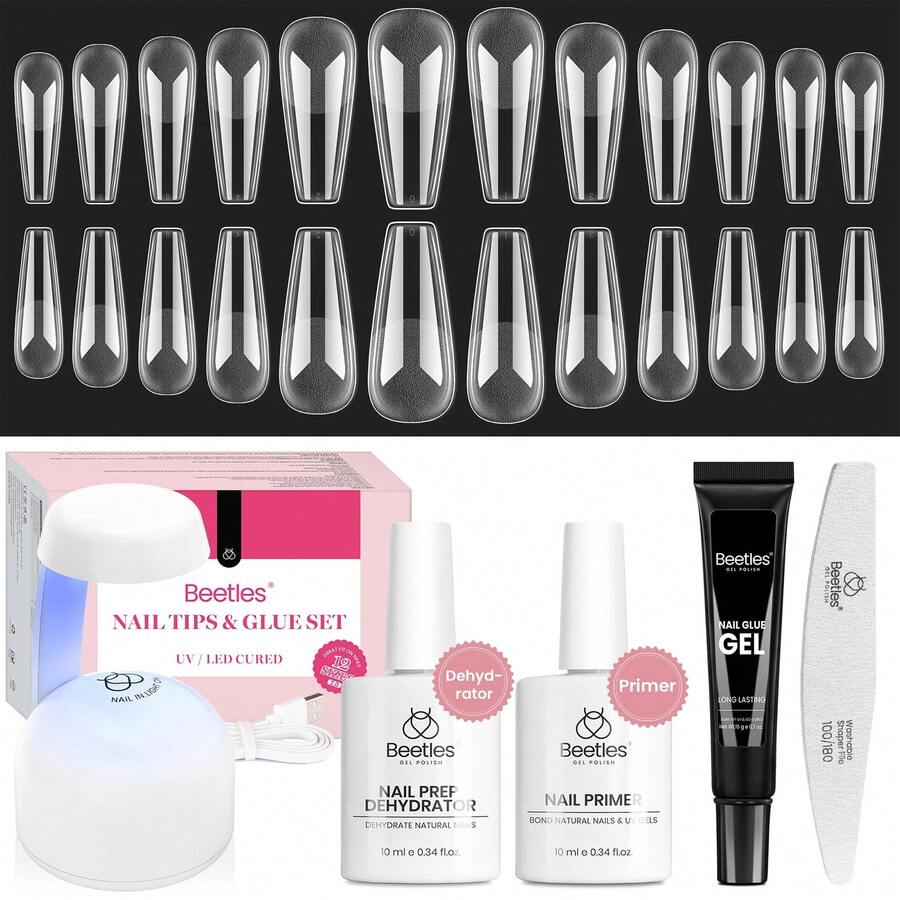 Beetles Gel Nail Kit Short Almond Gift Spree Easy DIY Extension Set Gift For Women - Coffin Long 576pcs (Etch-x Nail Kit) - View 1