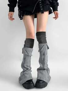 2件套Y2K女式腿套：破洞腿套+及膝腿套，街头风Cosplay千禧年美学腿套 - 彩色 - 查看 3