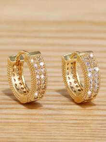 1 Pair Fully Rhinestone Hiphop Hoop Earrings, Fashionable Unique Design Minimalist Luxury Earrings For Men, Versatile Elegant Earrings - X009-A (one pair) - View 6