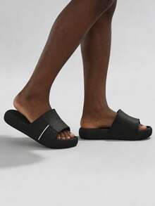 柔软亲肤女士拖鞋，防滑室内/浴室情侣凉鞋，夏季 - 黑色 - 查看 1