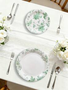 10pcs/20pcs/30pcs 7/9inch White And Green Verdure Design Paper Plates,Disposable Plates,Green Plant And Flower Patterns Dessert Plates For Wedding Party Theme Party Baby-Shower Men Women - Multicolor - View 5