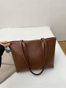 Große Kapazität Stein-Textur Handtasche, Neuankömmling hochwertige vielseitige Pendler-Schultertasche für Frauen - Braun - Übersicht 6