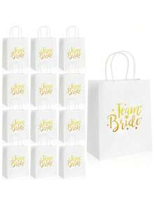 6 piezas Bolsas de regalo marrones con asas, bolsas de papel marrón para obsequios de fiesta adecuadas para despedida de soltera, fiesta de damas de honor y otras ocasiones, bolsas de caramelos marrones adecuadas para regalos de boda para la novia, negocios, compras, minorista, mercancías, 1 paquete - multicolor - Ver 3