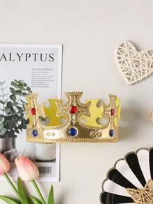 男士仿宝石皇冠头饰，生日派对国王头箍服装，国王角色扮演道具，节日活动头饰 - 金色 - 查看 3