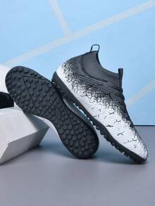 1 Pair Unisex High-Top Football/Soccer Shoes, Outdoor Team Sports Cleats For Adults & Students, Suitable For Artificial Turf, Includes Lace-Up Closure, Leather Material, Lightweight High-Performance Professional Soccer Boots, Factory Direct - Gray - View 6