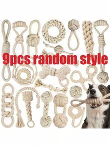 9pcs Matching Linen Rope Knot Toys Set, Toy Gift Pack, Assorted Styles, Teeth Grinding & Cleaning, Chew Resistant, Suitable For Small & Medium Dogs - Multicolor - View 11