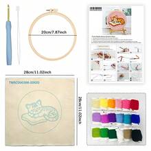 一套2D成人初学者戳绣套装，20*20厘米/7.8*7.8英寸，可爱的小猫和小狗图案，完整的DIY手工戳绣和DIY礼品套装，包含预印图案、毛线、绣框和戳绣工具，适合赠送给家人、朋友、同学作为生日礼物，也可用于客厅、卧室家居装饰。 - A - 查看 10