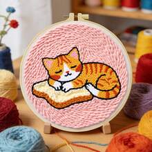 一套2D成人初学者戳绣套装，20*20厘米/7.8*7.8英寸，可爱的小猫和小狗图案，完整的DIY手工戳绣和DIY礼品套装，包含预印图案、毛线、绣框和戳绣工具，适合赠送给家人、朋友、同学作为生日礼物，也可用于客厅、卧室家居装饰。 - A - 查看 14