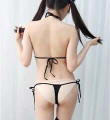 Womens Micro Bikini Suit Anime Bikini Cosplay Lingerie Kawaii Bra And Panty Set Cute V2KO - 418white - 查看 6