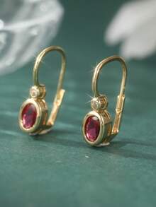 Classic Retro Geometric Earrings For Women, Inlaid With Red And White Synthetic Zirconia, Exuding Exquisite Charm. A Fashionable Jewelry Gift For Festivals And Banquets. - Red - View 3