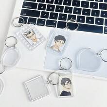 5pcs Blank Photo Frame Keychain Clear Acrylic Keyring Insert Photo Split Key Pendant DIY Key Holder Couple Anniversary Gifts - A - View 2
