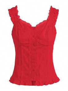 Women's Ruffle Hem Tank Top V Neck Lace Patchwork Backless Vests Slim Fit Y2k Camis Tops - Red - View 6