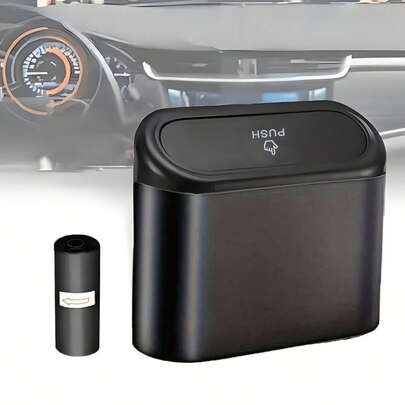 Car Trash Can With Lid + 1 Roll Trash Bags, Hanging Car Garbage Can, Car Storage Box, Car Interior Accessories, Universal Type