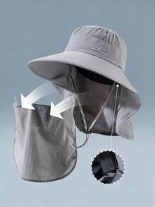 1pc Men's Breathable Mesh Bucket Hat, Summer Sun Protection Fishing Cap, Versatile Lightweight Outdoor Hiking Hat With Neck Cover - A - View 7