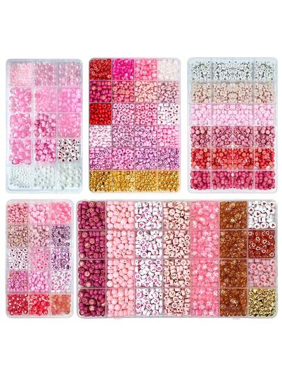 About 450/720/840Pcs Pink Series Letter Beads Kit For Jewelry Making, Flat Round Letter Beads And Heart Beads For Bracelets, Necklaces, Earrings, DIY Craft Gifts For Women