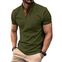 Neu 2026 Herren Kurzarm-T-Shirt Schnelltrocknendes lässiges Henley-Polo im amerikanischen Stil - Armeegrün - Übersicht 1