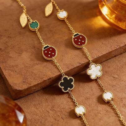 سوار فاخر للنساء بتصميم براقة بشكل فراشة وزهرة البرسيم، مرصع بأحجار طبيعية، إكسسوار رقيق متعدد الاستخدامات، مجوهرات عصرية شائعة عبر الحدود، هدية لصديقة/صديقة مقربة