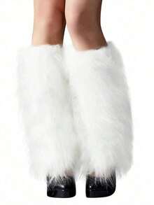 Women's Fluffy Leg Warmers - Soft & Plush Boot Covers Winter, Halloween And Santa Claus Costumes - trắng - Xem 7