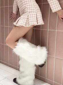 Women's Fluffy Leg Warmers - Soft & Plush Boot Covers Winter, Halloween And Santa Claus Costumes - trắng - Xem 9