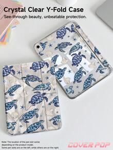 海龟贝壳图案平板电脑保护套，兼容 iPad Air 11 英寸 M3 2025 / M2 2024、Air 第五代 2022、(A16) 11 英寸第十一代 2025，兼容三星 Galaxy Tab、Kindle Paperwhite 第十二代 2024，透明背壳，时尚图案保护套，支持自动睡眠/唤醒功能，气囊保护，适合送礼和办公使用。 - 彩色 - 查看 3