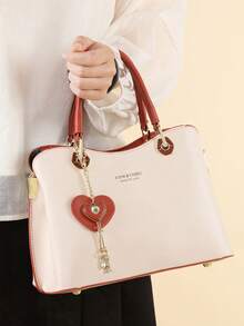 Elegant Embroidered Women's Handbag - With Detachable Shoulder Strap, Zipper Closure, Golden Hardware, Everyday Elegance | Handbag | Detachable Strap - Black - View 4